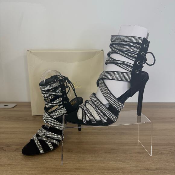 Vigo Fiore Womens Black Sparkle Strappy Formal Heels New in Box Size 6.5 - Picture 2 of 14